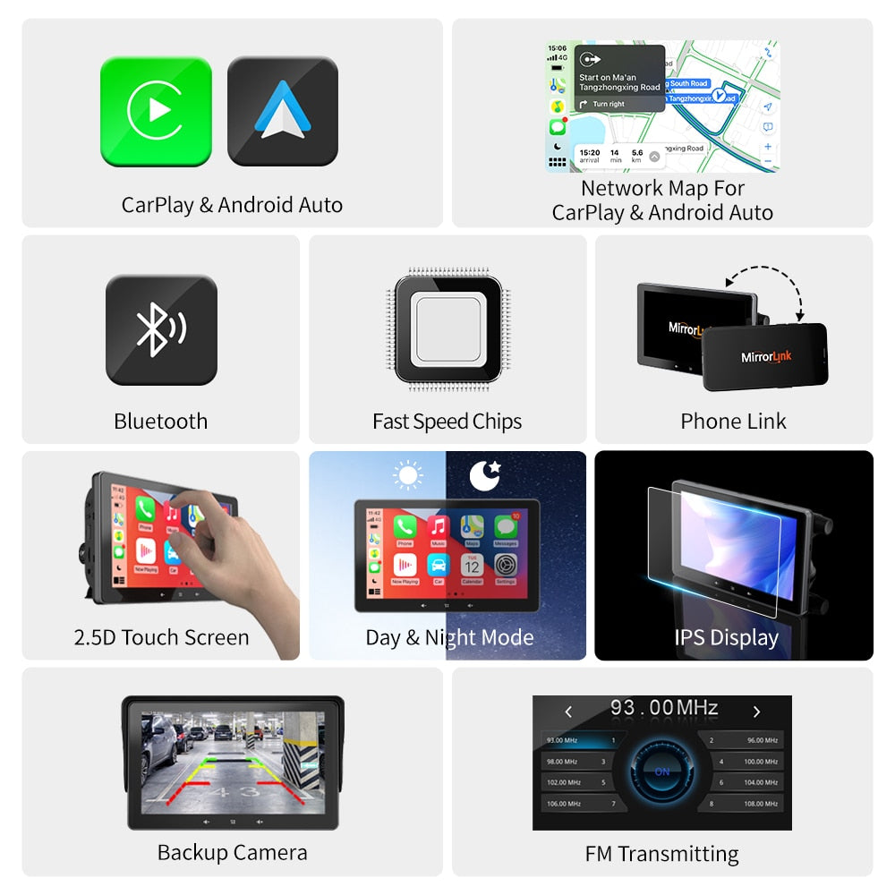 7 Inch Wireless CarPlay And Android Auto Touch Screen For All Cars